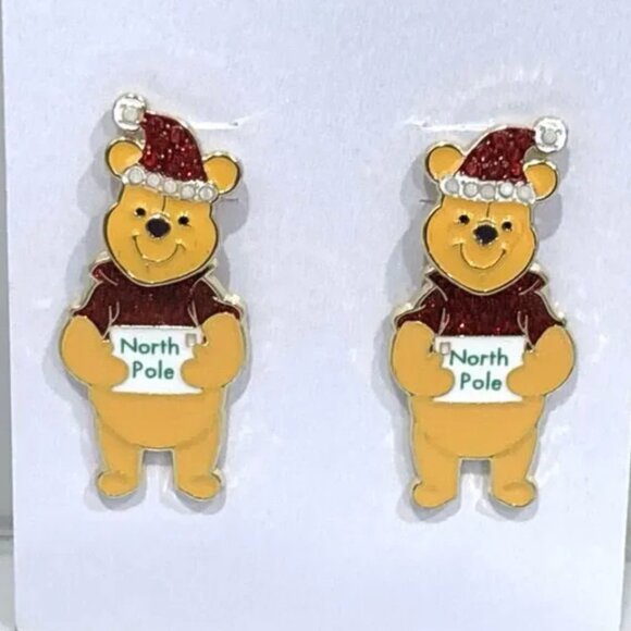 Disney Baublebar Winnie The Pooh Earrings Christmas Holiday Dangle Rhinestone - Picture 1 of 3